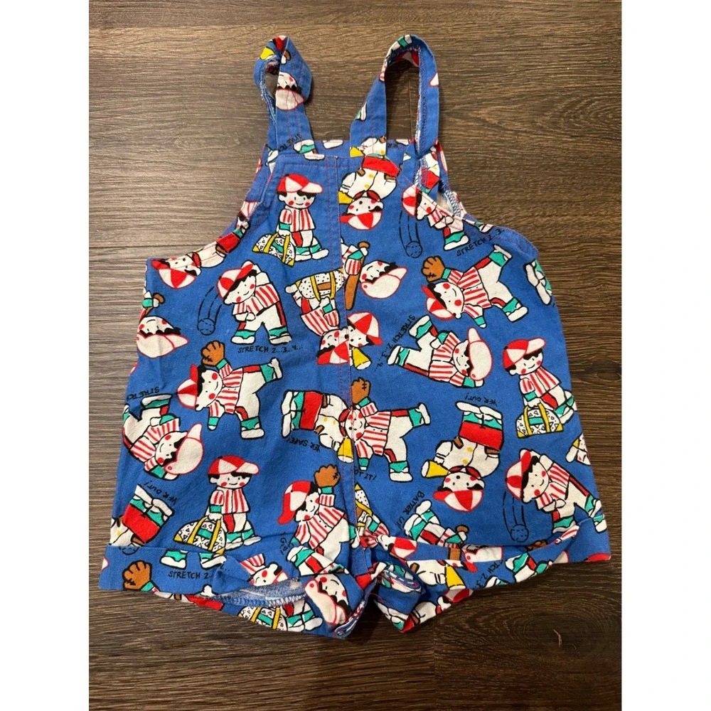 Vintage Jet Set Babies Baseball Shortalls Overalls Baby 18M 90s